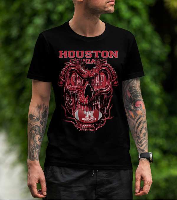 Houston Cougars Dragonskull Football T-Shirt