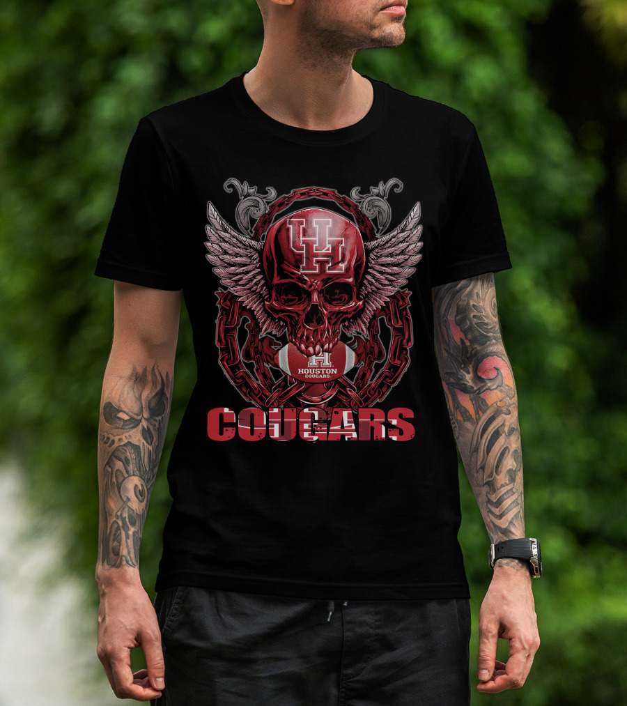 Houston Cougars Skull Wings Football Chain T-Shirt