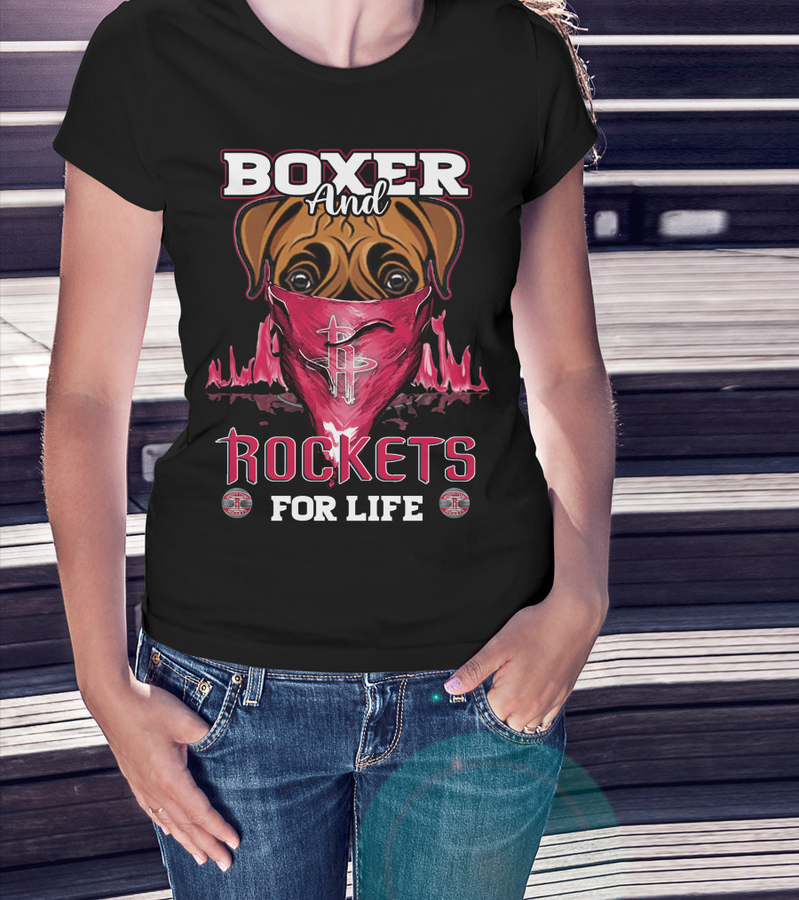 Boxer And Rockets For Life Houston Rockets Logo Dog Bandana T-Shirt