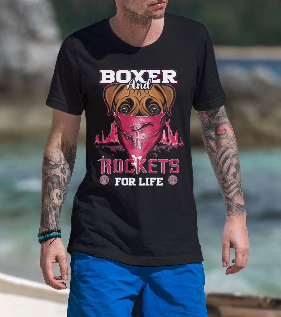 Boxer And Rockets For Life Houston Rockets Logo Dog Bandana T-Shirt