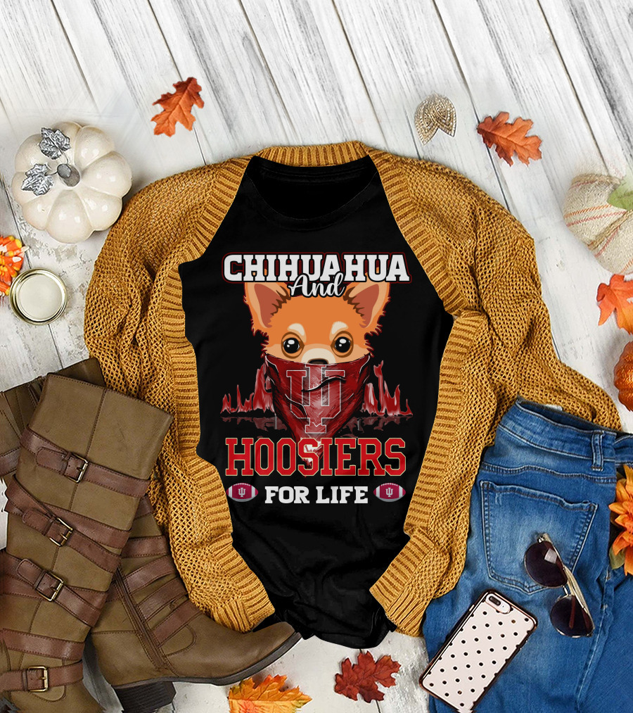 Chihuahua and Hoosiers for Life IU Indiana Football Fan Bandana T-Shirt