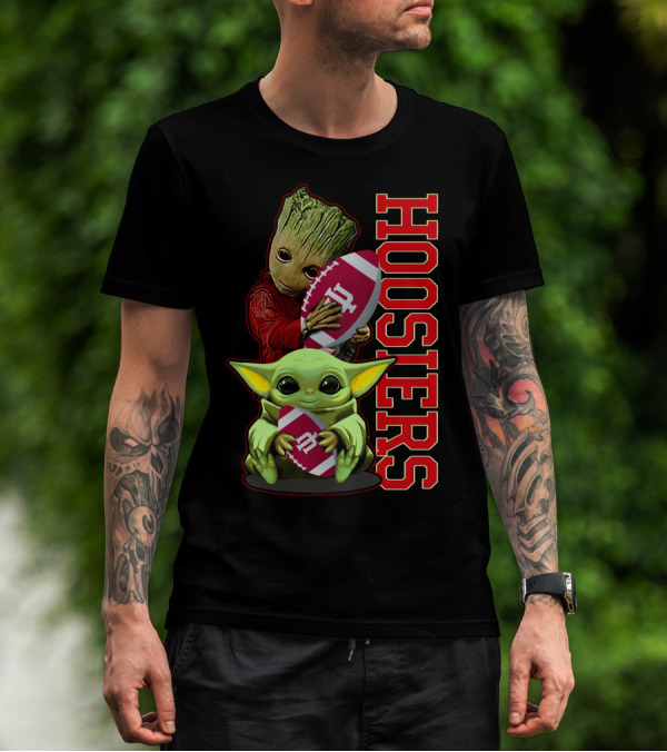 Grzd Indiana Hoosiers Baby Groot And Baby Yoda Football T-Shirt