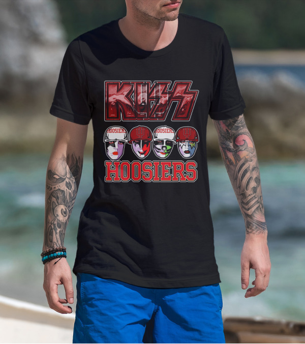 Kiss Indiana Hoosiers Face Paint Band Member Heads With IU Hats T-Shirt