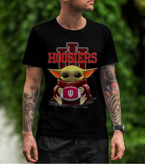 Yoda Holding Indiana Hoosiers Football With IU T-Shirt