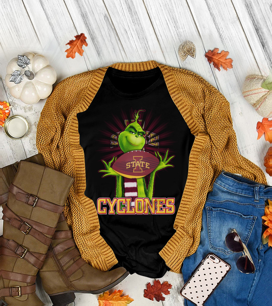 Grinch Holding Iowa State Cyclones Football T-Shirt
