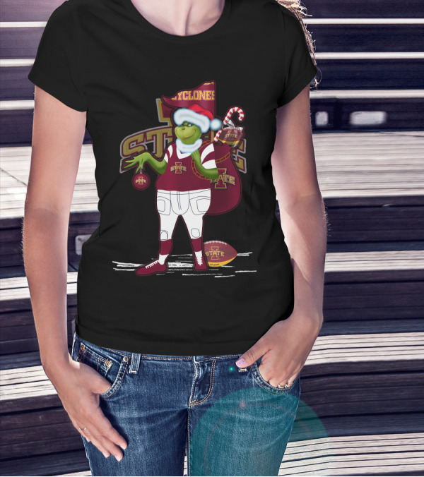 Grinchxmas Iowa State Cyclones Football Holiday Cyclone Santa Sack T-Shirt