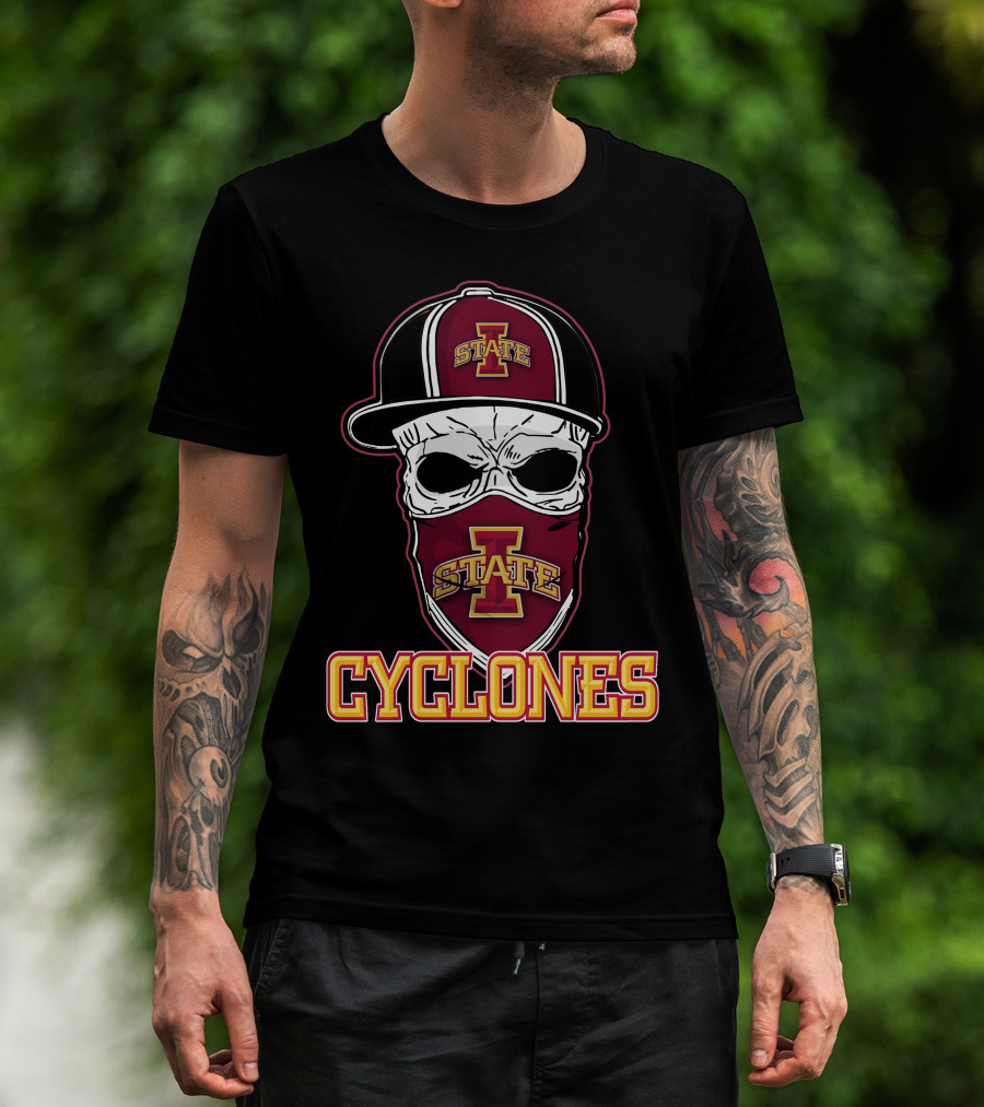 Skull Hat Iowa State Cyclones Logo Red And Yellow T-Shirt