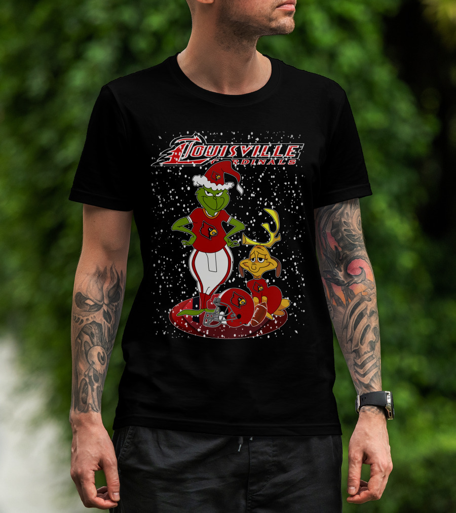 Grinchxmas Louisville Cardinals Football Snow Scene T-Shirt