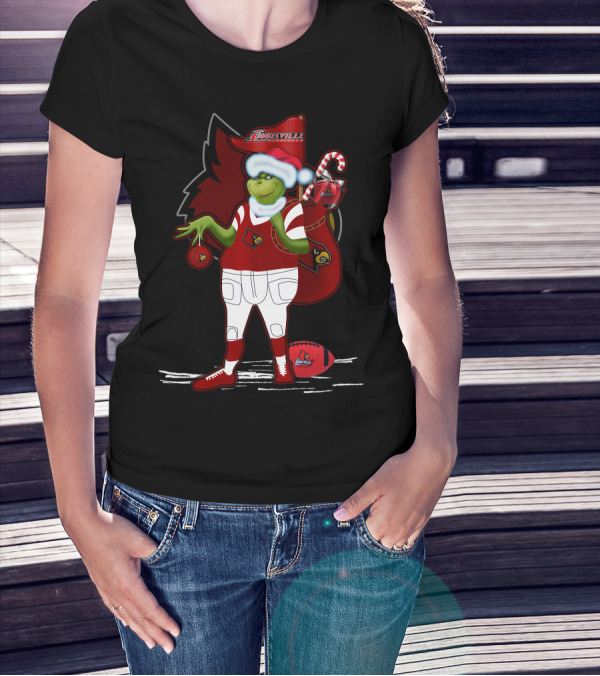 Grinchxmas Louisville Cardinals Holiday Football Character T-Shirt