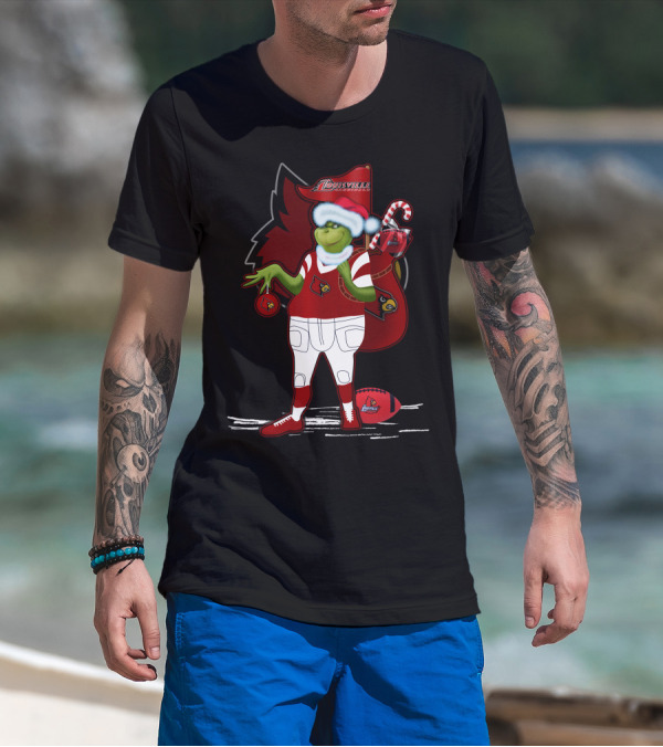 Grinchxmas Louisville Cardinals Holiday Football Character T-Shirt