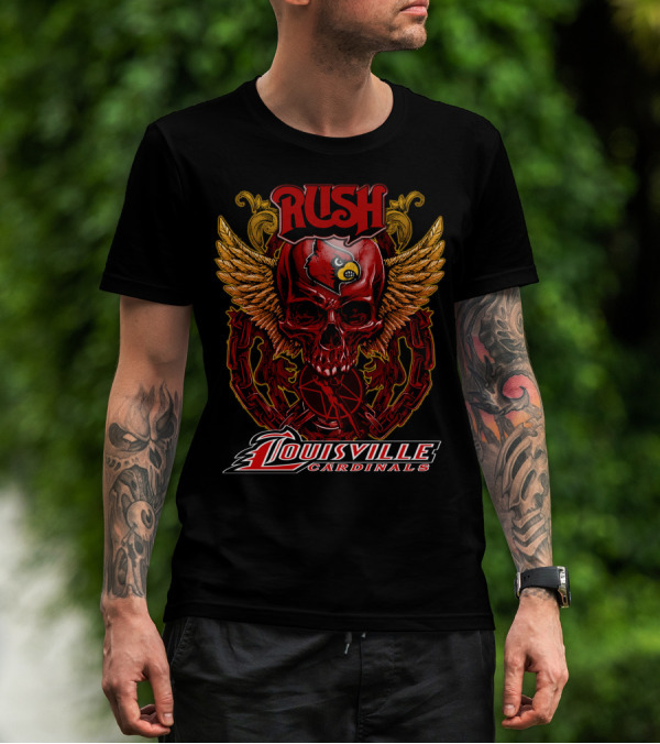 Rush Louisville Cardinals Skull With Wings And Chain T-Shirt