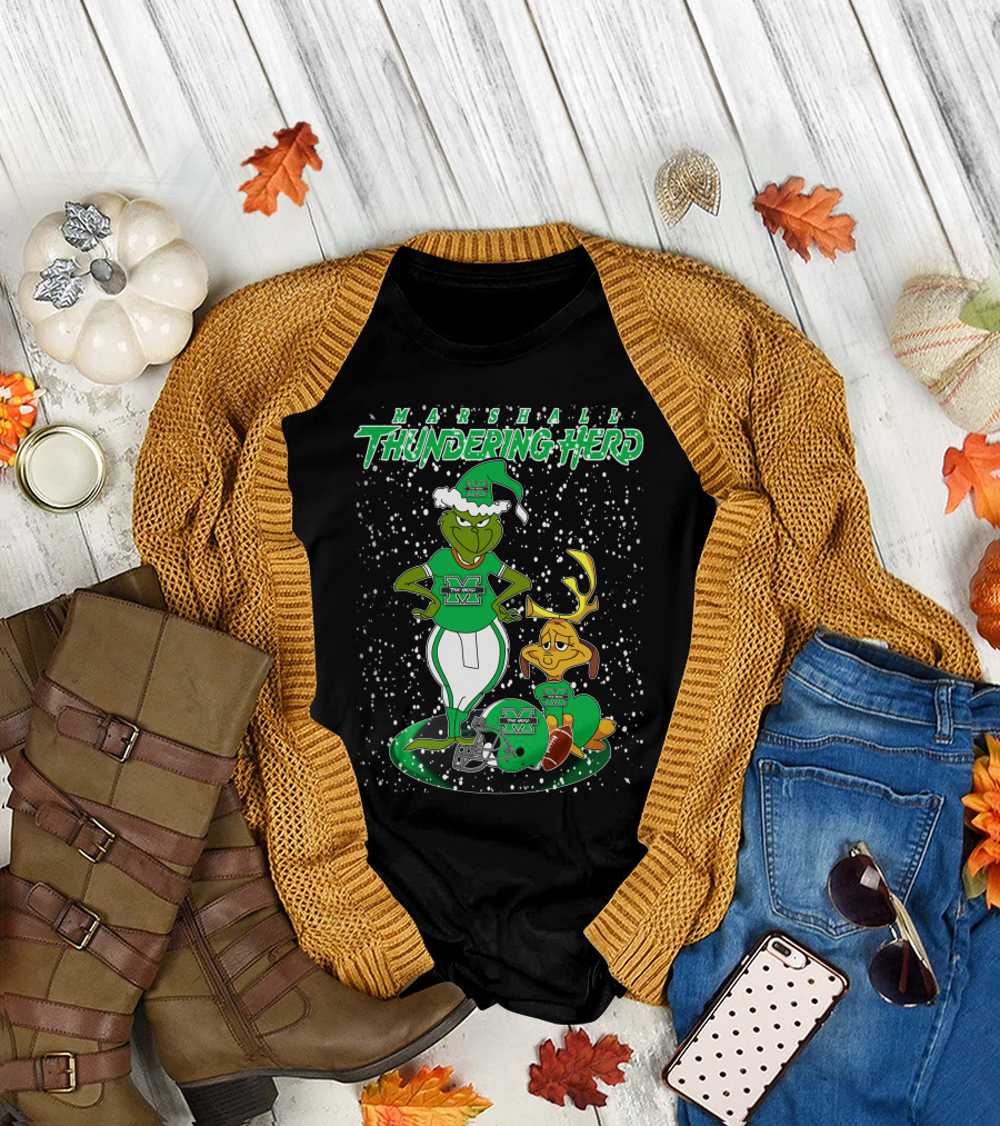 Grinchxmas Marshall Thundering Herd Football Holiday Max antlers T-Shirt
