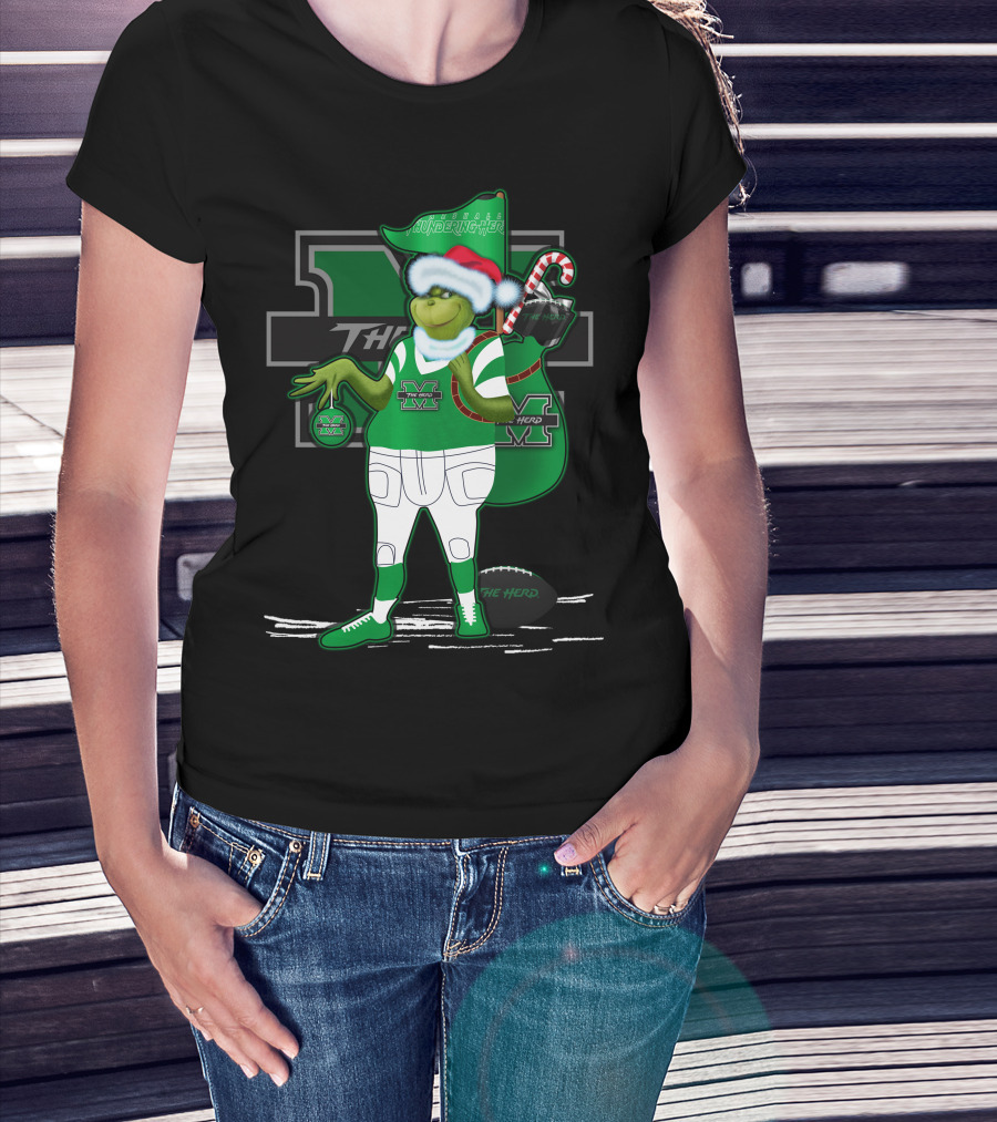 Grinchxmas Marshall Thundering Herd Holiday Football Spirit T-Shirt
