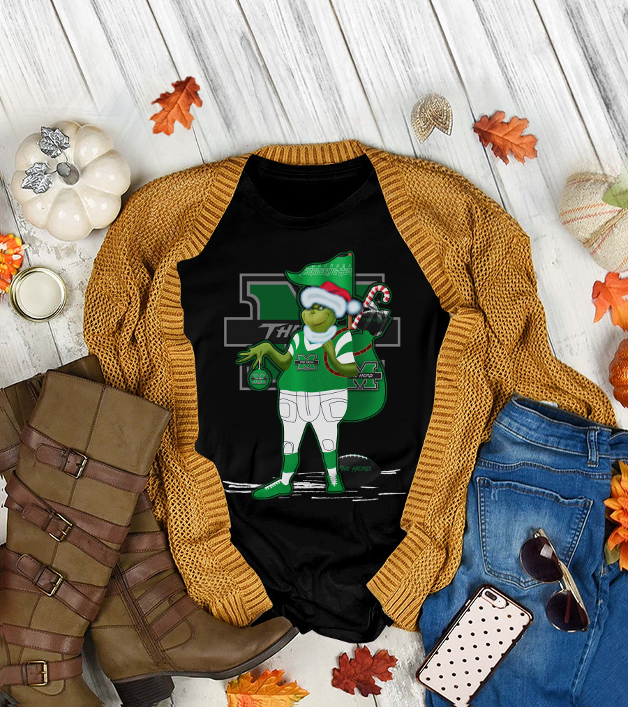 Grinchxmas Marshall Thundering Herd Holiday Football Spirit T-Shirt