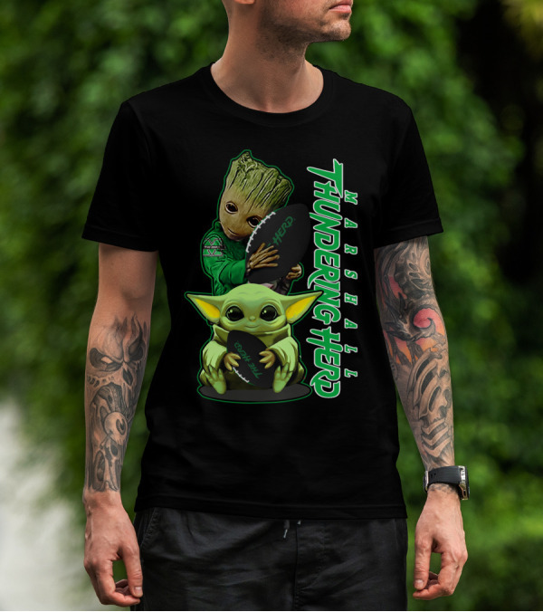 Marshall Thundering Herd Groot Baby Yoda Football T-Shirt