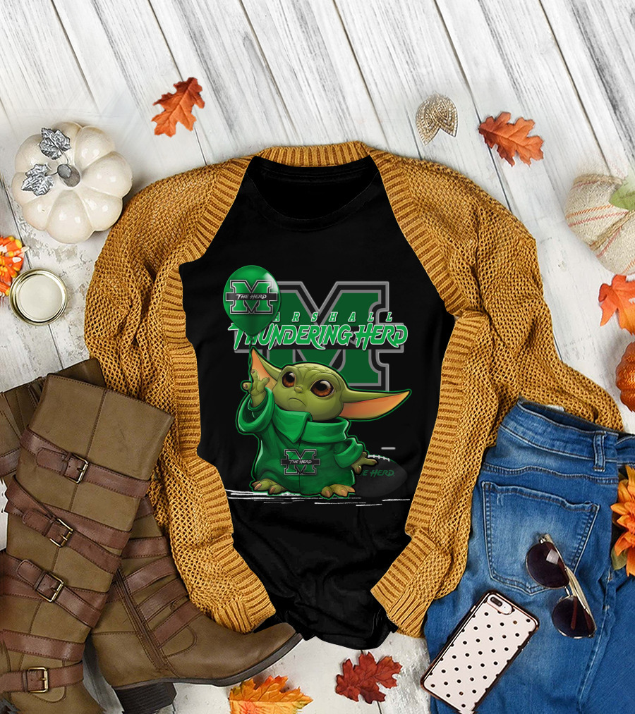 Yoda The Herd Marshall Thundering Herd Football Balloon T-Shirt