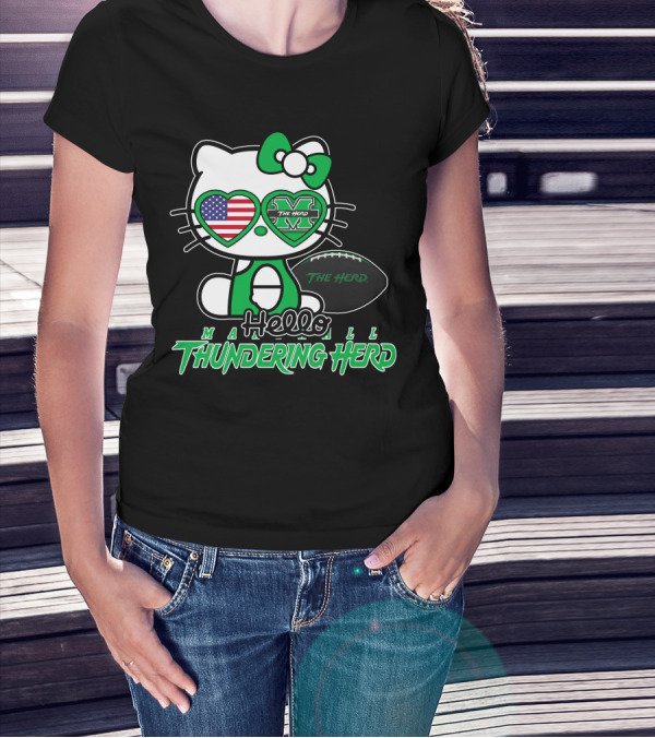 Hello Kitty Marshall The Herd Thundering Herd Football T-Shirt