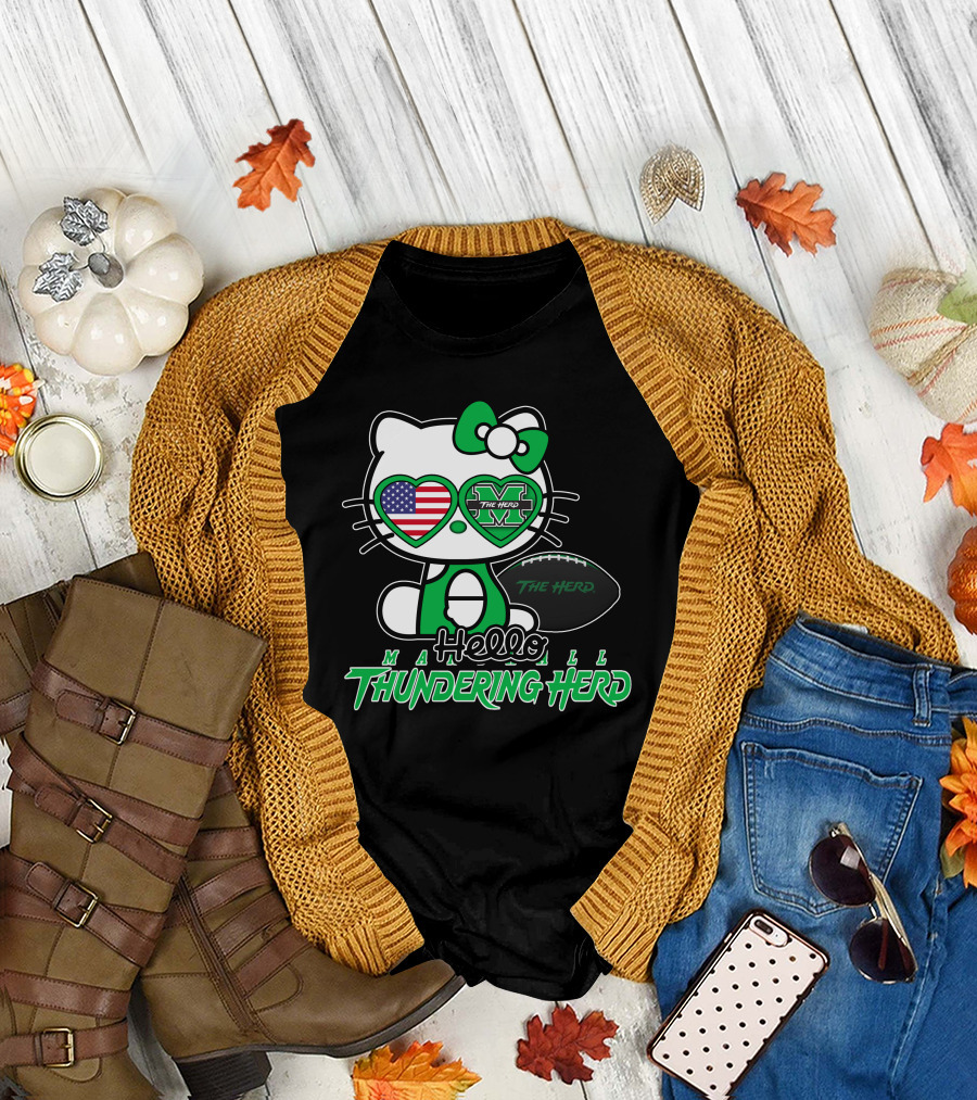 Hello Kitty Marshall The Herd Thundering Herd Football T-Shirt