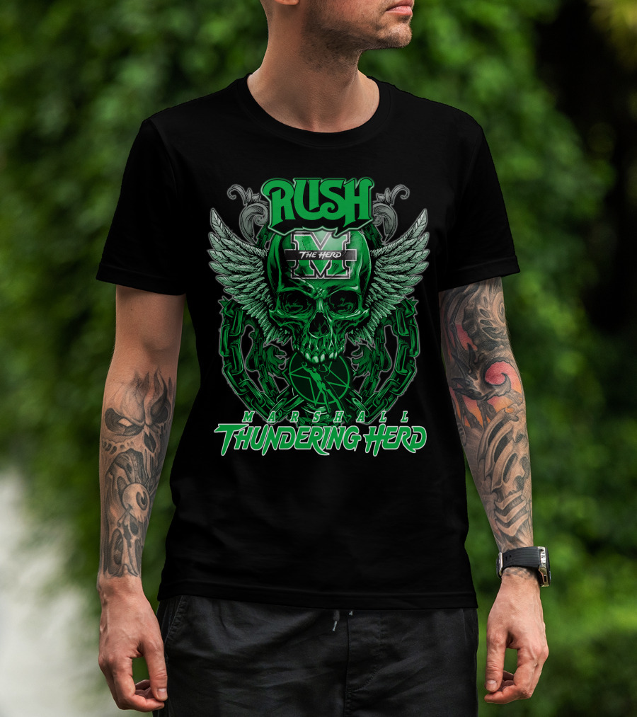 RUSH Marshall Thundering Herd The Herd Skull Winged T-Shirt