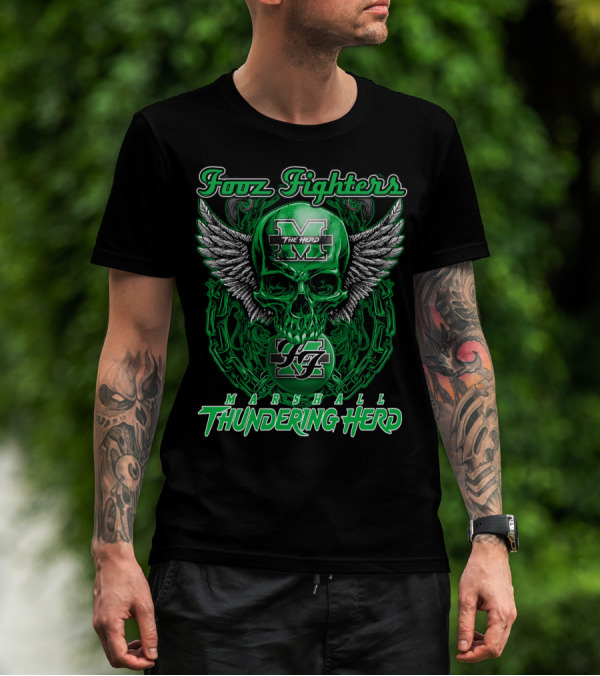 Fooz Fighters Marshall Thundering Herd The Herd Skull Wings Chain 92 T-Shirt