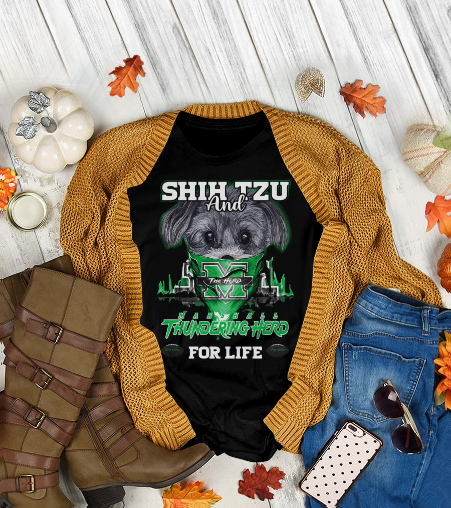 Shih Tzu and Marshall Thundering Herd The Herd For Life T-Shirt