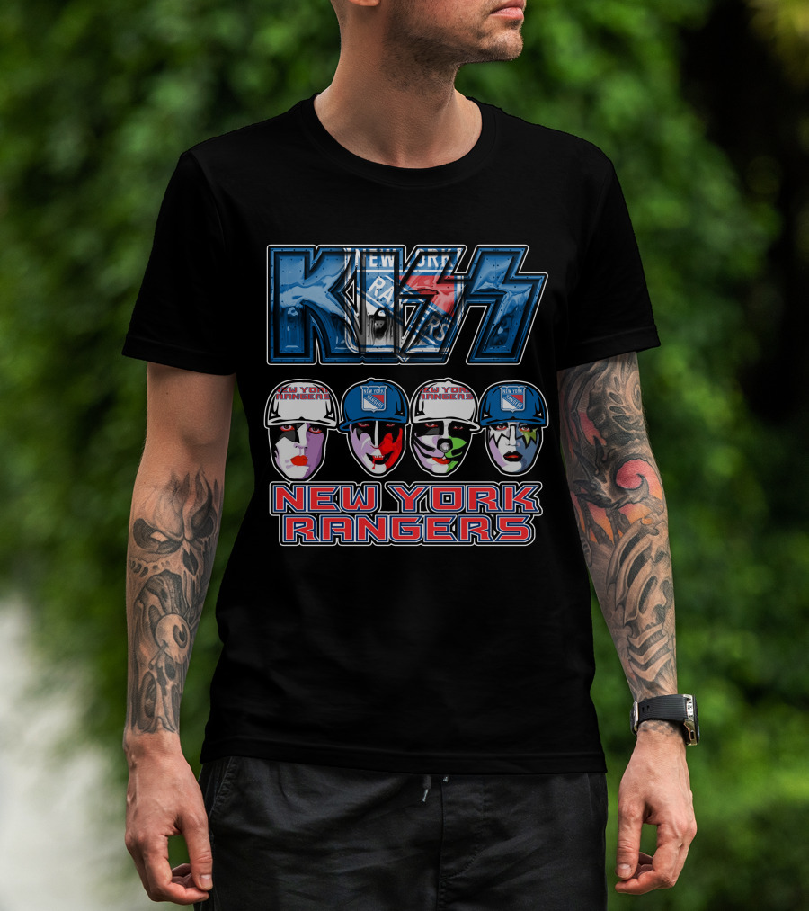 Kiss New York Rangers Iconic Band And Ice Hockey Team Fusion T-Shirt