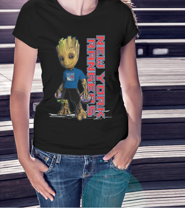 Groot New York Rangers Fan Holding Pucks T-Shirt