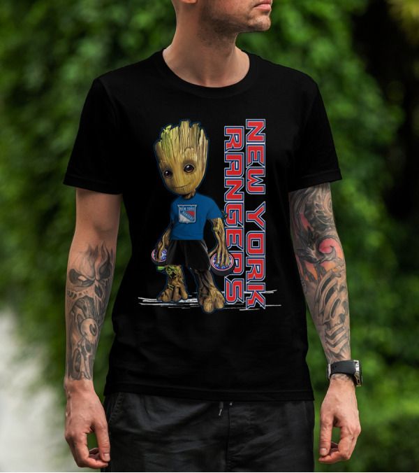 Groot New York Rangers Fan Holding Pucks T-Shirt