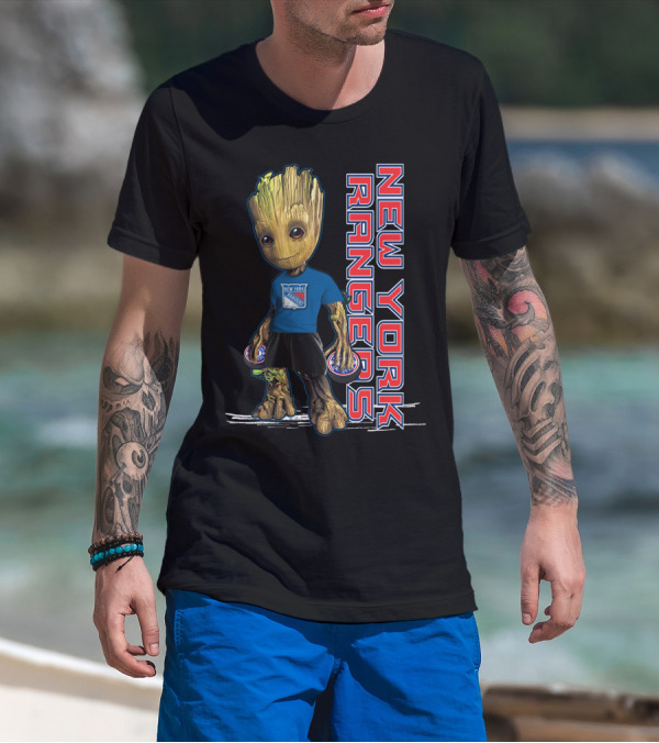 Groot New York Rangers Fan Holding Pucks T-Shirt