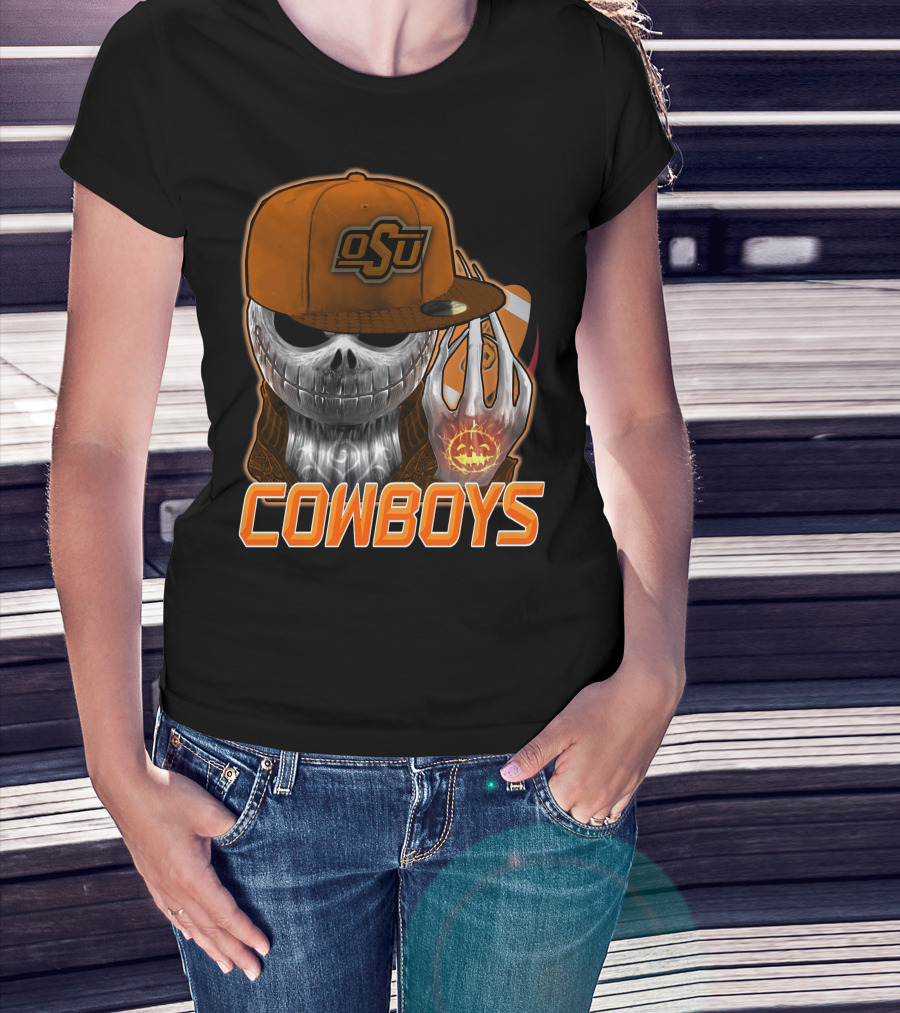 Osu Cowboys Halloween Skull Pumpkin Oklahoma State T-Shirt