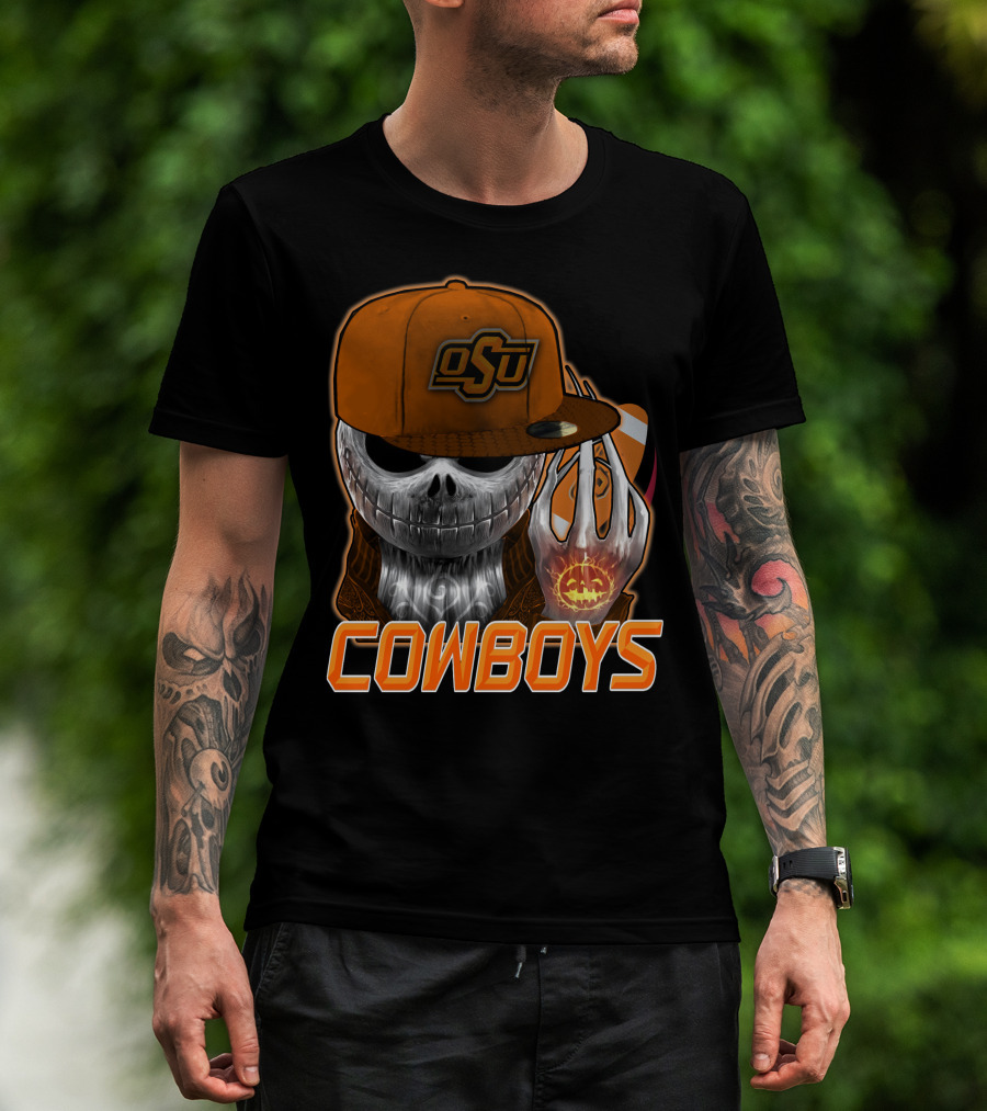 Osu Cowboys Halloween Skull Pumpkin Oklahoma State T-Shirt
