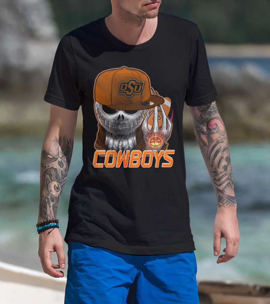 Osu Cowboys Halloween Skull Pumpkin Oklahoma State T-Shirt