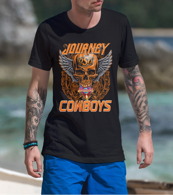 JOURNEY OSU COWBOYS SKULL WINGS AND CHAINS T-Shirt