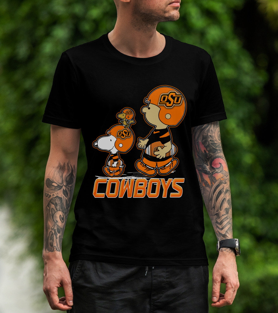 Snpfootball Oklahoma State Osu Cowboys Peanuts Characters Football Helmets T-Shirt