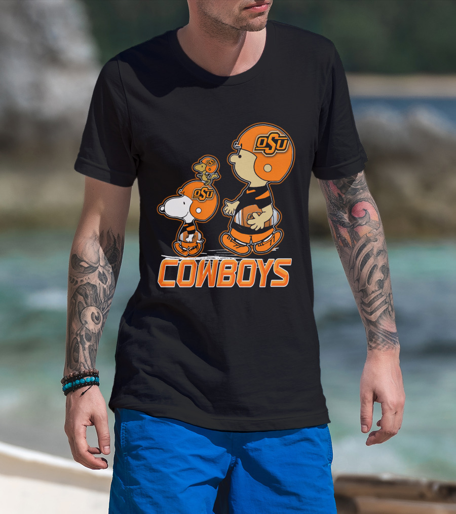 Snpfootball Oklahoma State Osu Cowboys Peanuts Characters Football Helmets T-Shirt