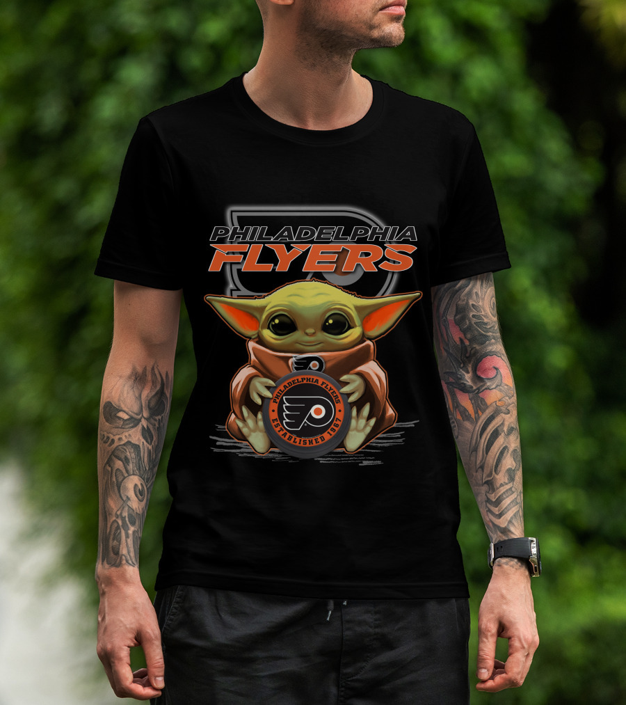 Philadelphia Flyers Baby Yoda Holding Logo Established 1967 T-Shirt