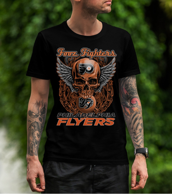 Fooz Fighters Philadelphia Flyers Skull Wings T-Shirt