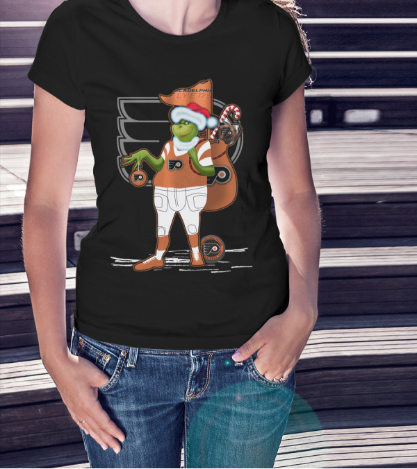 Grinch Santa Philadelphia Flyers Holiday Spirit T-Shirt