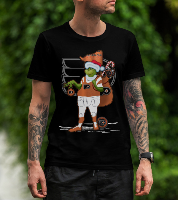 Grinch Santa Philadelphia Flyers Holiday Spirit T-Shirt