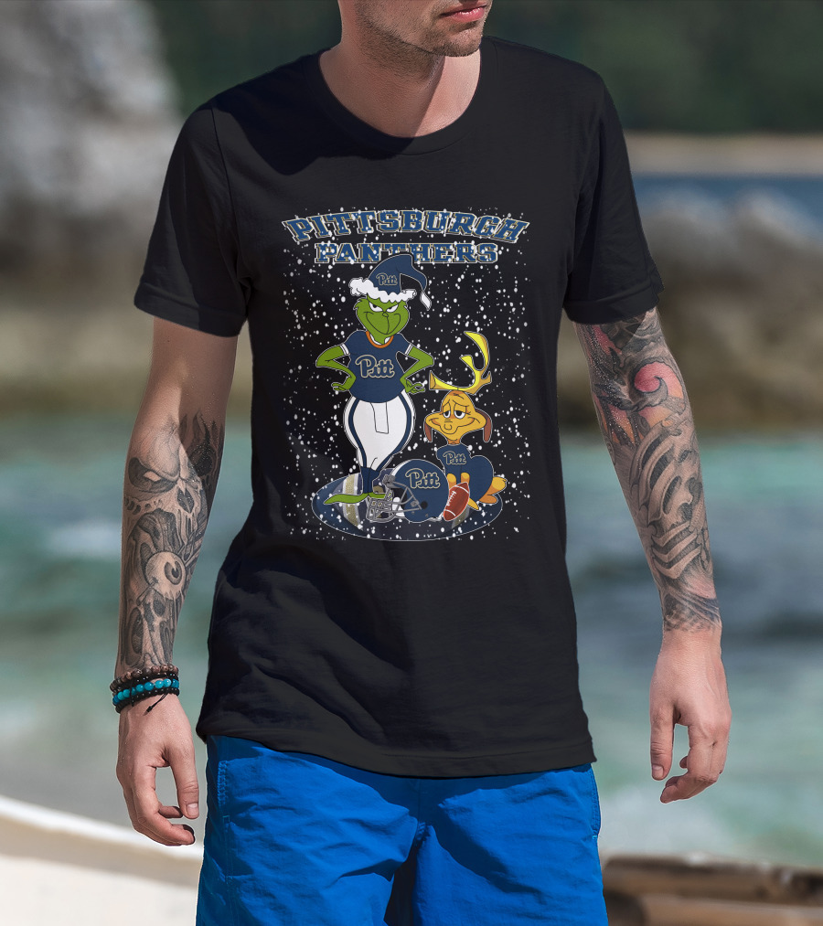 Pittsburgh Panthers Grinchxmas Snowy Scene Pitt Football Helmet T-Shirt