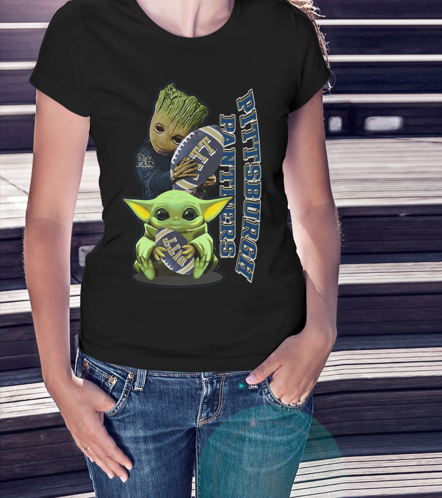 Grzd Pittsburgh Panthers Groot Baby Yoda Holding Pitt Football T-Shirt