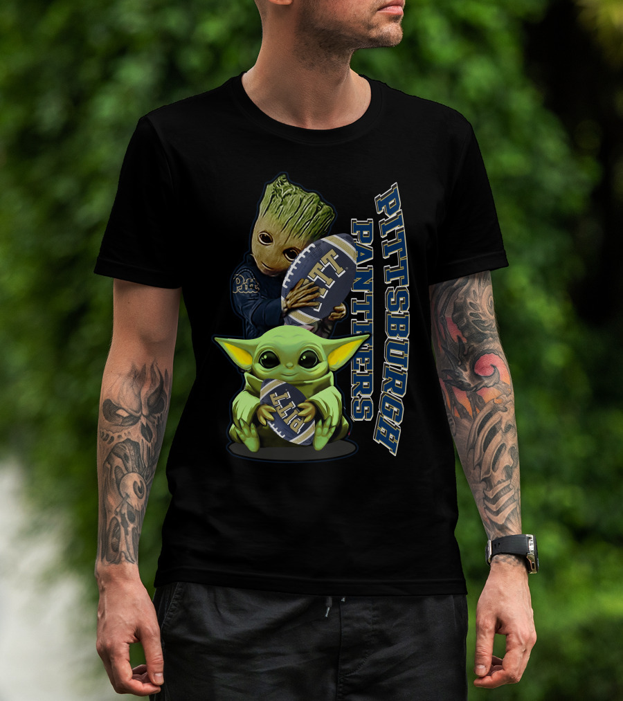 Grzd Pittsburgh Panthers Groot Baby Yoda Holding Pitt Football T-Shirt