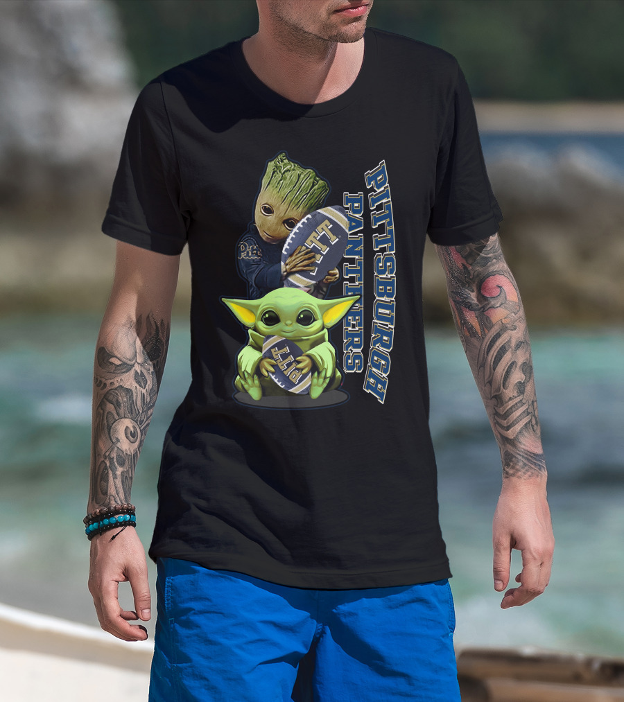 Grzd Pittsburgh Panthers Groot Baby Yoda Holding Pitt Football T-Shirt
