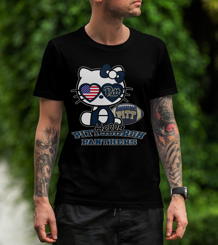 Hello Kitty Pitt Pittsburgh Panthers Football Usa Flag T-Shirt