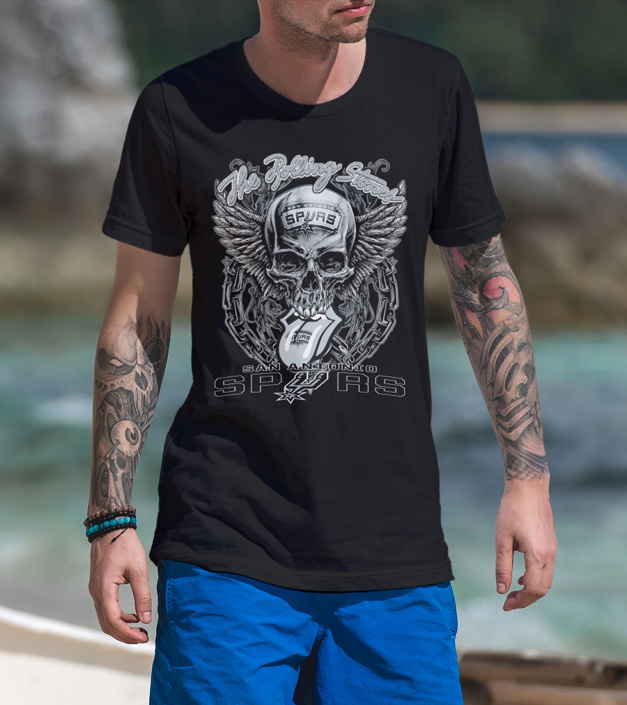 The Rolling Stones San Antonio Spurs Skull Wings Chain T-Shirt