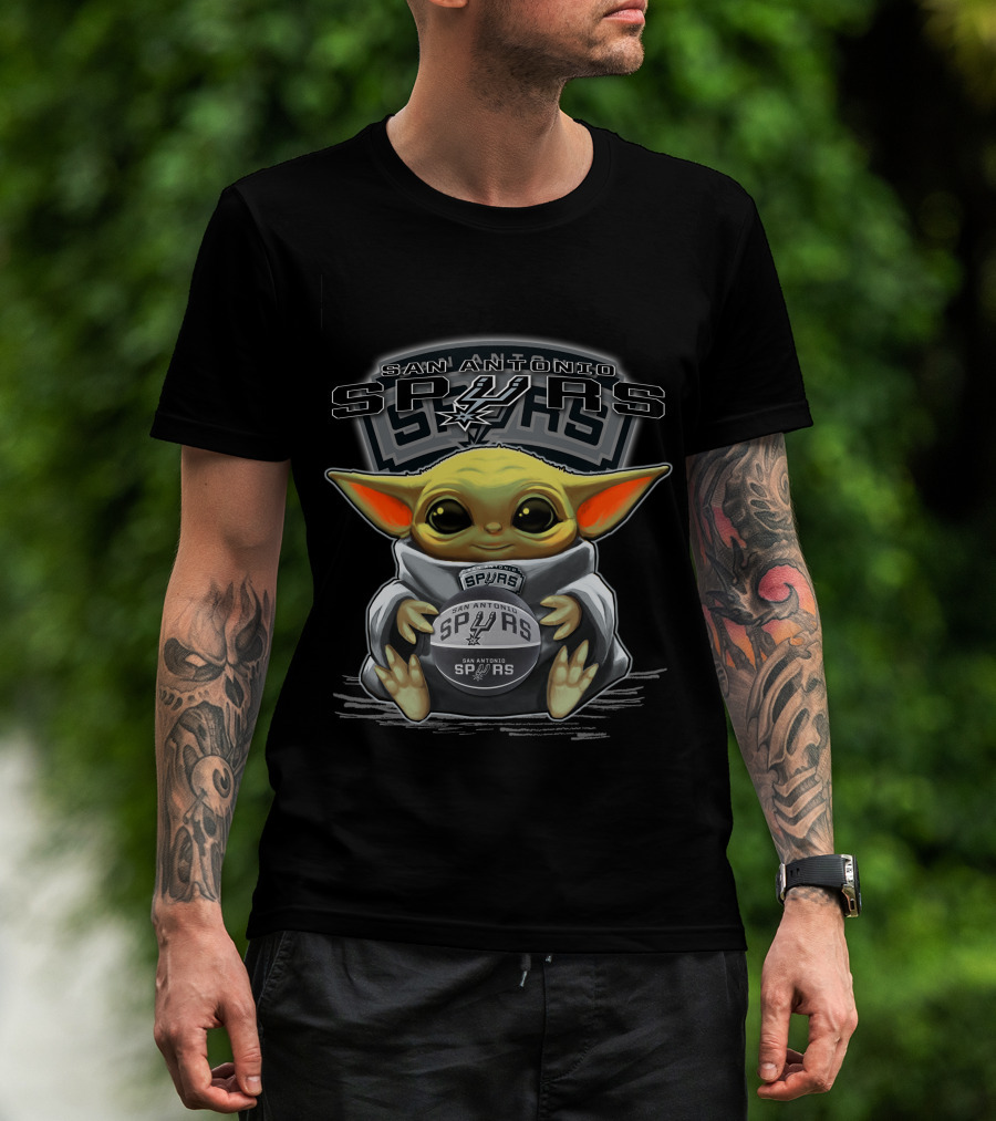 Yoda San Antonio Spurs Baby Holding Spurs Basketball T-Shirt