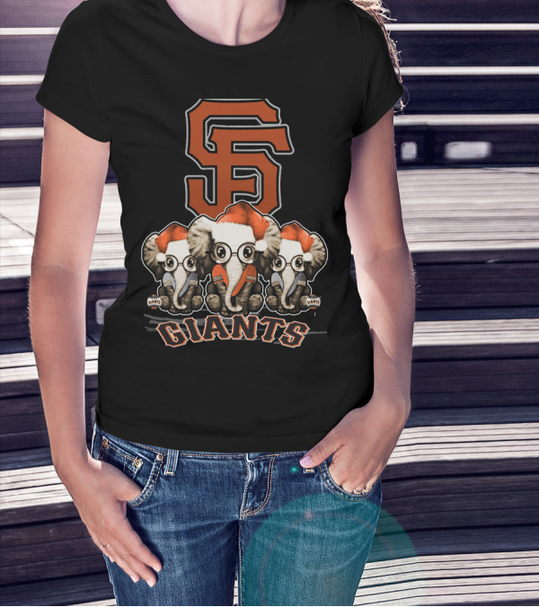 San Francisco Giants Christmas Elephants With Santa Hats T-Shirt