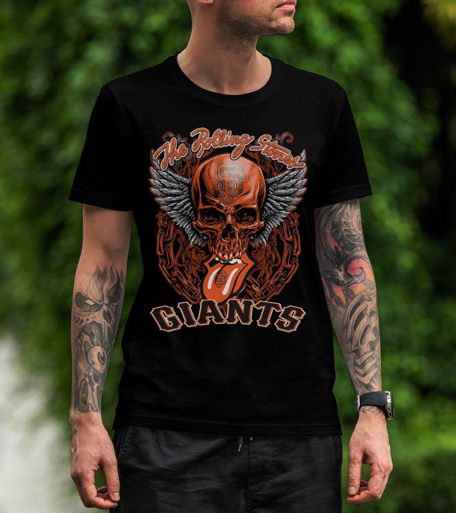 The Rolling Stones San Francisco Giants Skull And Tongue Logo With Wings And Chains T-Shirt