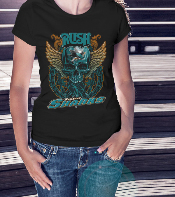 Rush San Jose Sharks Skull Winged Emblem T-Shirt