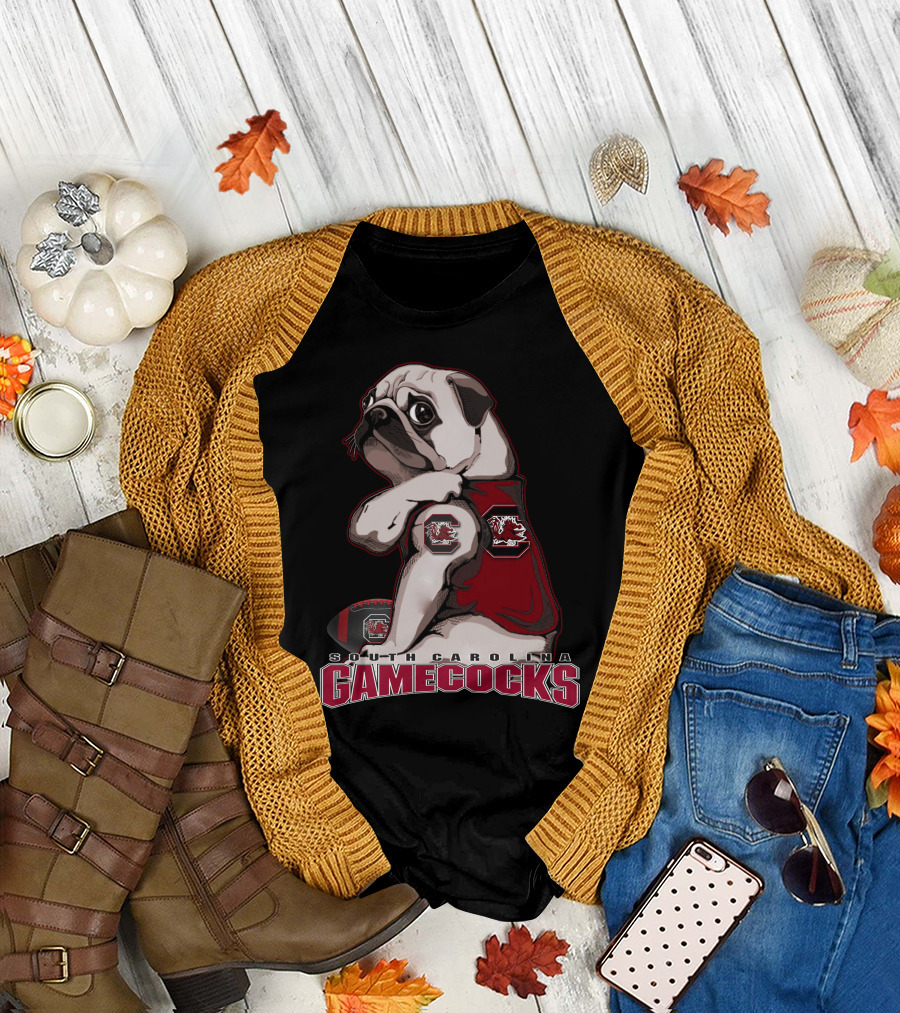 Pug Wearing South Carolina Gamecocks Football Jersey T-Shirt